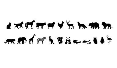 Animal Silhouette Vector Collection with Domestic Wild Farm and Exotic Wildlife Species © Shapla