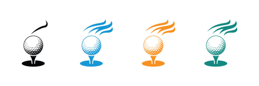Meteor golf themed graphic image on white background with blazing golf ball motion and modern vector graphic illustration