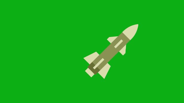 Missile rocket weapon green screen chromakey background 2d animated cartoon animation military launch attack defense ballistic force concept icon loops smoothly on chroma key