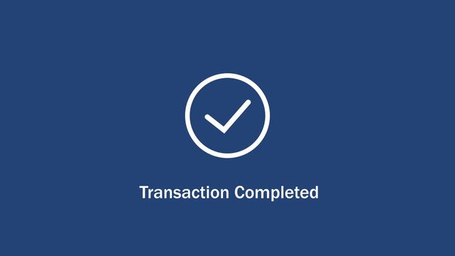 Digital transaction completed motion featuring a clean minimalist checkmark animation on a solid navy blue background, for modern e-commerce, banking, and fintech, user interfaces