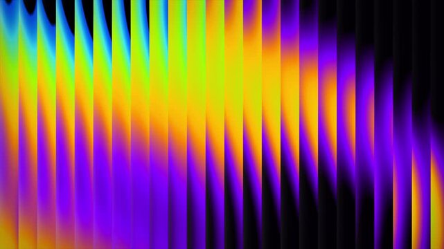 3D abstract futuristic gradient blending design with glass vertical striped rectangular panels that blur and refract colours dynamic visual effects and modern digital shapes in orange black purple