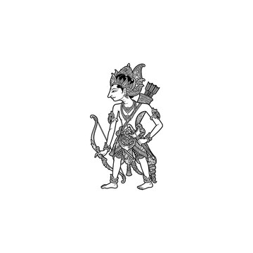 Javanese Wayang Kulit Shadow Puppet of Arjuna Archer.
