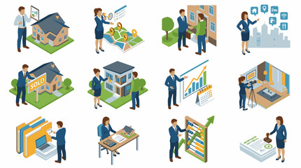 Naklejka premium Diverse Business Professionals Working in Various Office Scenarios.