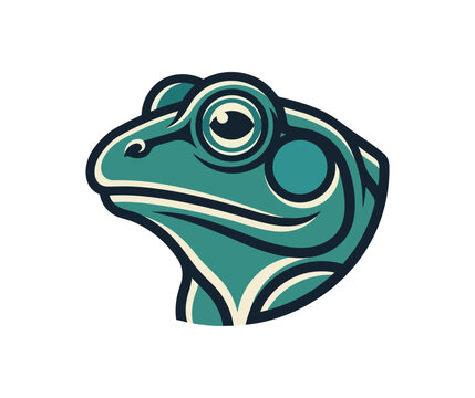 Stylized frog head emblem with cool tones