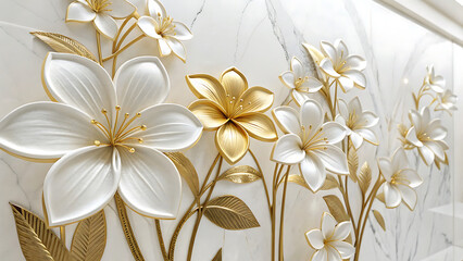 Obraz premium Elegant white flowers with golden accents wall art decor