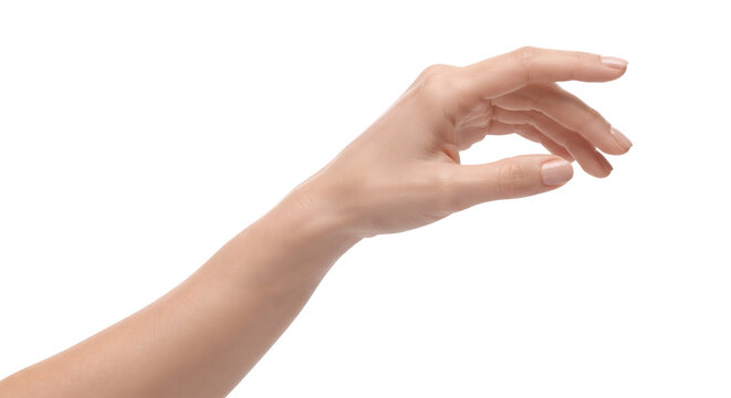 Elegant female hand reaching forward in a soft gesture on transparent background