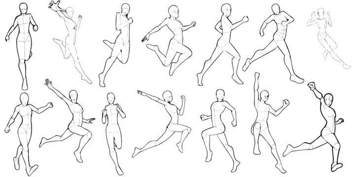 human figure line drawings in various dynamic poses drawing pose movement anatomy sketch art illustration gesture action silhouette character design reference study artist