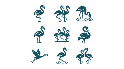 Obraz premium Flamingo and stork silhouette icons.