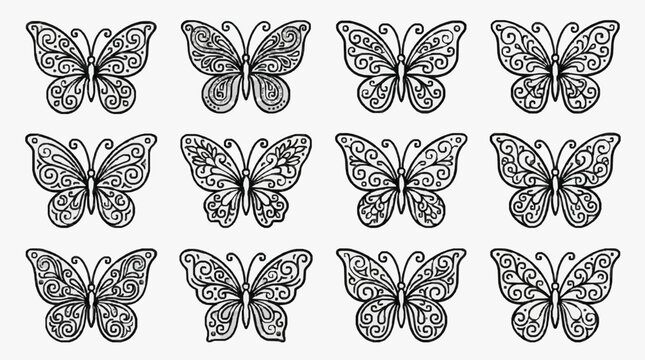 Elegant Black and White Butterfly Patterns Collection.