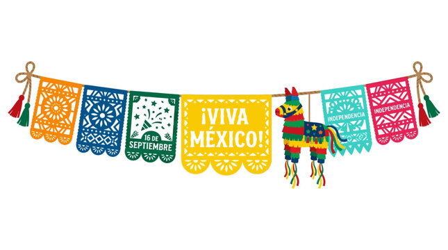 Festive Mexican Papel Picado Banner with Colorful Pinata