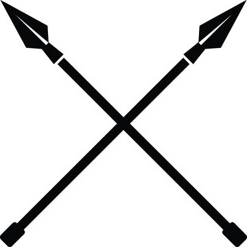 Crossed spear weapons icon in minimalist black style with illustration, military