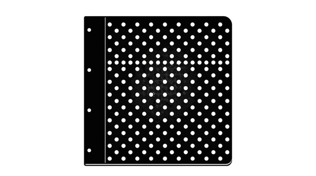 Black metal sheet with a grid of circular perforations and a side binding strip.