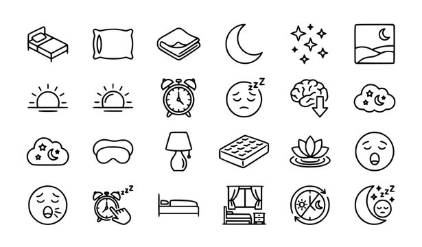 Comfort sleep editable stroke line icon collection vector