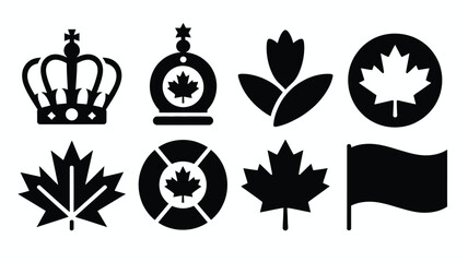 Elegant black crown and maple leaf symbolic design collection high contrast vector icons with displays striking black white collection symbolic icons © PRITOM