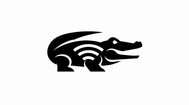 Black silhouette of a crocodile with open mouth.