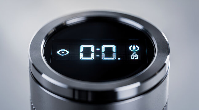 Digital display on a metallic thermos bottle showing a zero temperature