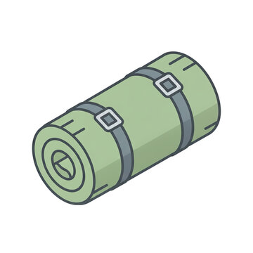 Green camping sleeping pad rolled mat vector illustration isolated on a transparent background