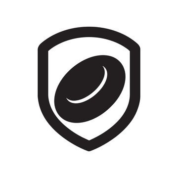 Vector icon of a red blood cell inside a protective shield symbol