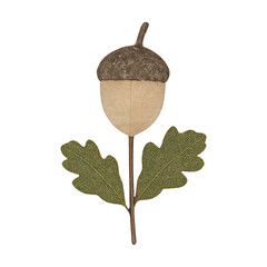 Obraz premium PNG Handcrafted acorn with green leaves.
