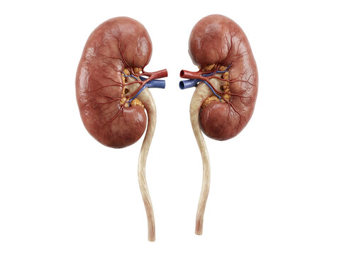 Human kidneys with connected ureters isolated view isolated on white background
