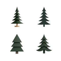 Fototapeta premium Set of four stylized 3d pine tree icons isolated on transparent background