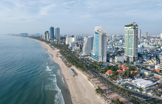 Aerial view of the skyline of high-rise buildings in Da Nang, Vietnam