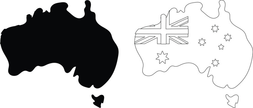 australia map set bundle . black silhouette. flat. laser cut. circuit vinyl cut. commercial use	
