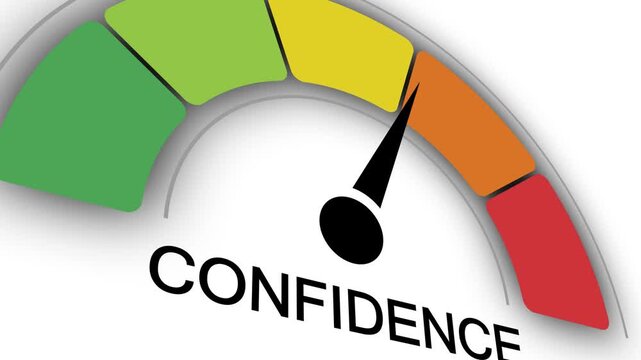 Animated Confidence Level Gauge Icon - Colorful Meter Indicator for Performance, Credit Score, Risk Assessment, Speedometer & Rating Infographics in Business & Finance Projects