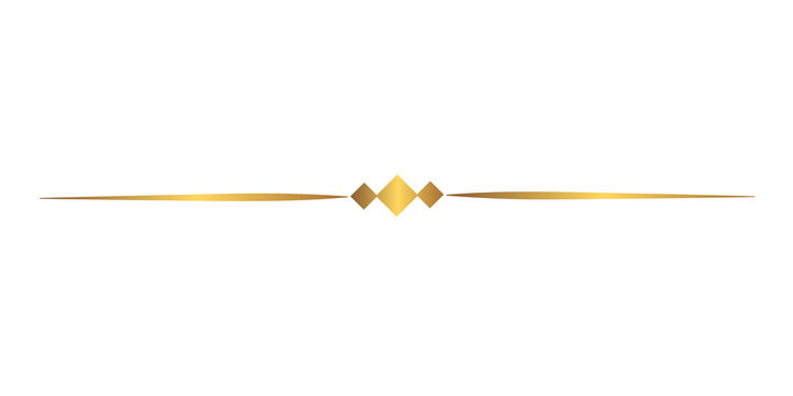 Golden horizontal thin line divider, border isolated on transparent background 