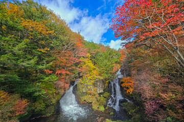 View of Ryuzu cascades in autumn season,Tochigi,Japan © Siwaporn