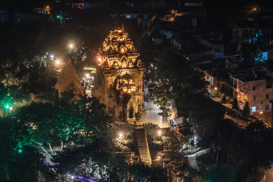 Aerial view of the Po Nagar Cham Towers in Nha Trang, Vietnam