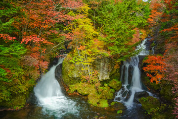 View of Ryuzu cascades in autumn season,Tochigi,Japan © Siwaporn