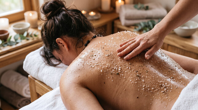 Ideal for spa, wellness, beauty, and relaxation themes. Features tranquil spa environment with cozy textures and soothing elements. Inspirational for wellness brands.
