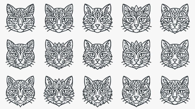 Elegant Blackline Cat Facial Patterns Collection.