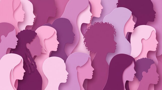 International Women's Day concept featuring layered 3D paper cut silhouettes.
