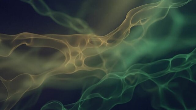 Glowing bio matrix cellular network expanding and flowing in dark environment