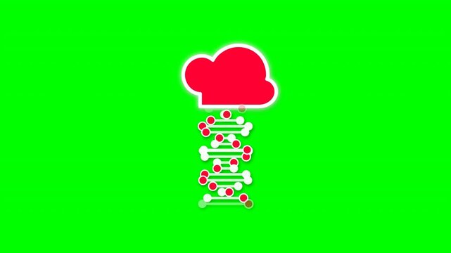 DNA helix syncing to a red cloud icon on green screen 4k