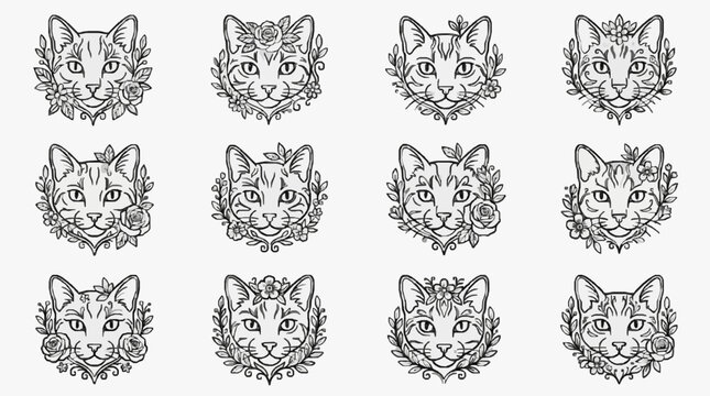 Elegant Cat Emblems with Ornate Designs.