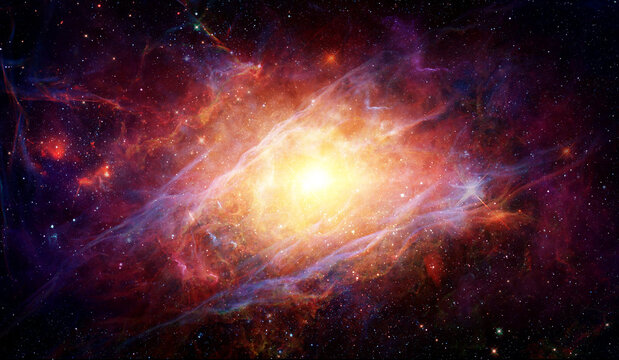 Intense glowing star emitting radiant light rays against a dark starry space background. Elements of this image furnished by NASA.