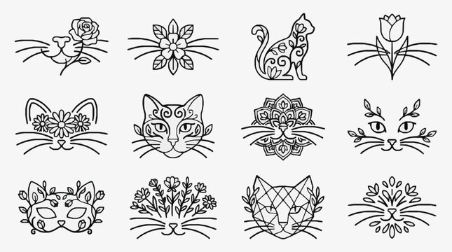 Elegant Cat and Floral Silhouette Patterns.