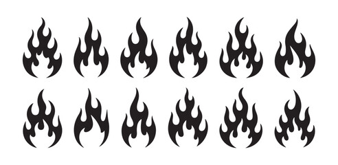 Naklejka premium Set of Individual Fire Flame Silhouette Icons and Symbols