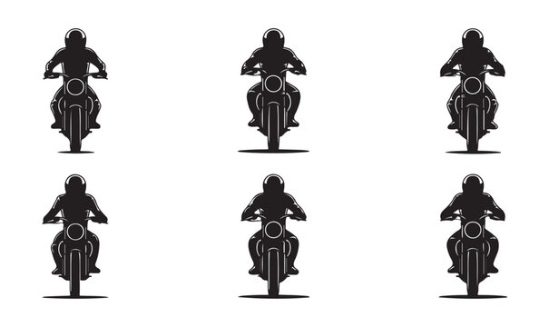 Front View Silhouettes of Motorcycle Riders on the Road