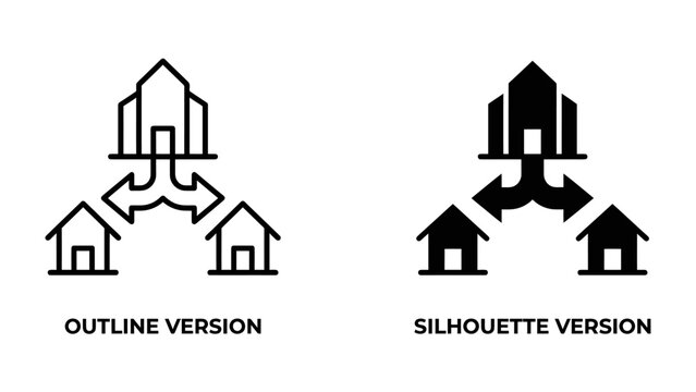 Centralization and Decentralization Concepts: Two icon sets, one an outline and the other a silhouette.