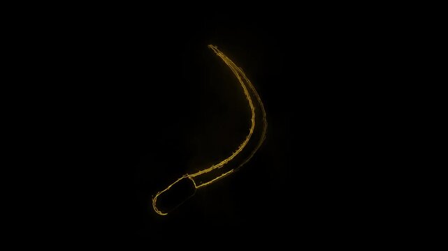 Blue Neon Sickle Silhouette on Black Background - Agricultural Tool or Weapon Element video...