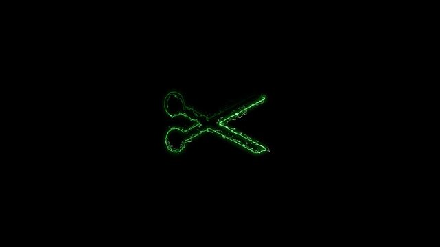 Glowing Blue Neon Scissors Icon on Black Background - Cutting Concept Animation video..