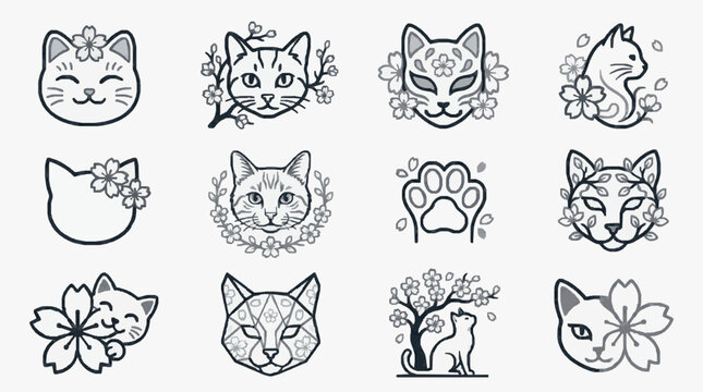 Elegant Cat Illustrations Floral Designs.