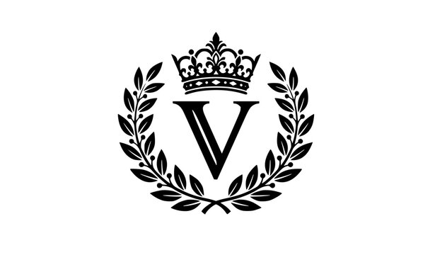 Elegant Letter V Crown and Laurel Luxury Monogram Vector Logo