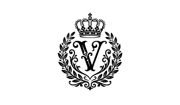 Premium Letter V Crown Laurel Monogram Luxury Vector Emblem