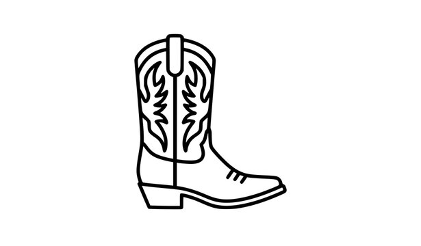 Cowboy boot outline icon black vector linear symbol of classic western mexican boot for country apparel