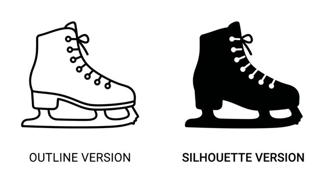 Ice Skate Icon Set: A collection featuring an outline and silhouette of an ice skate, perfect for representing winter sports, cold weather activities, and figure skating.